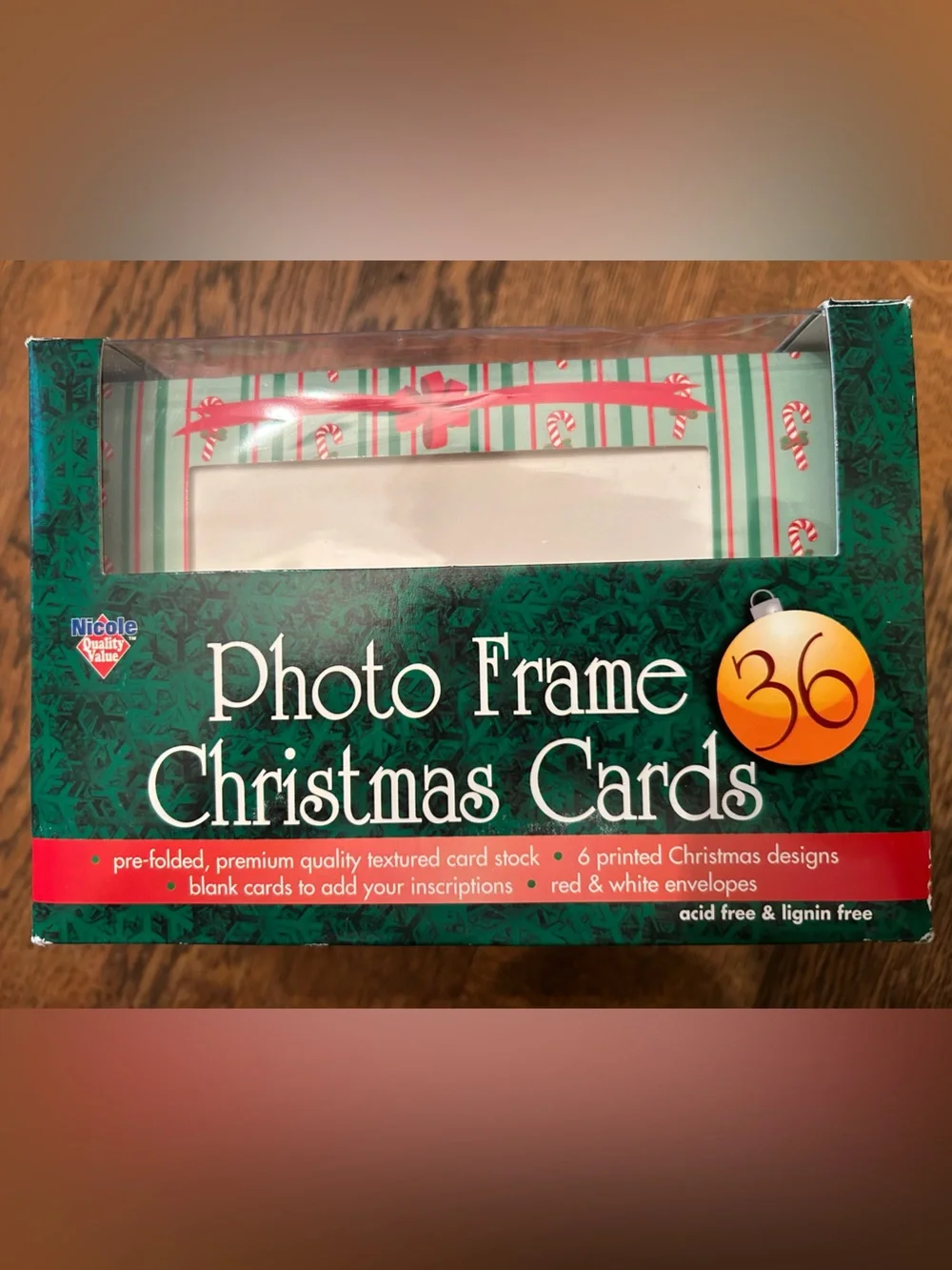 Nicole Photo Frame Christmas Cards - Green (36 Pack) w/36 envelopes. Orig 32.00